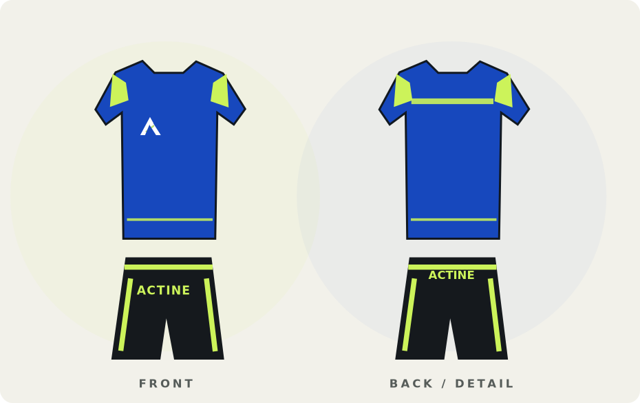 Proposed front and back garment illustration for Football, with original ACTINE icon placement