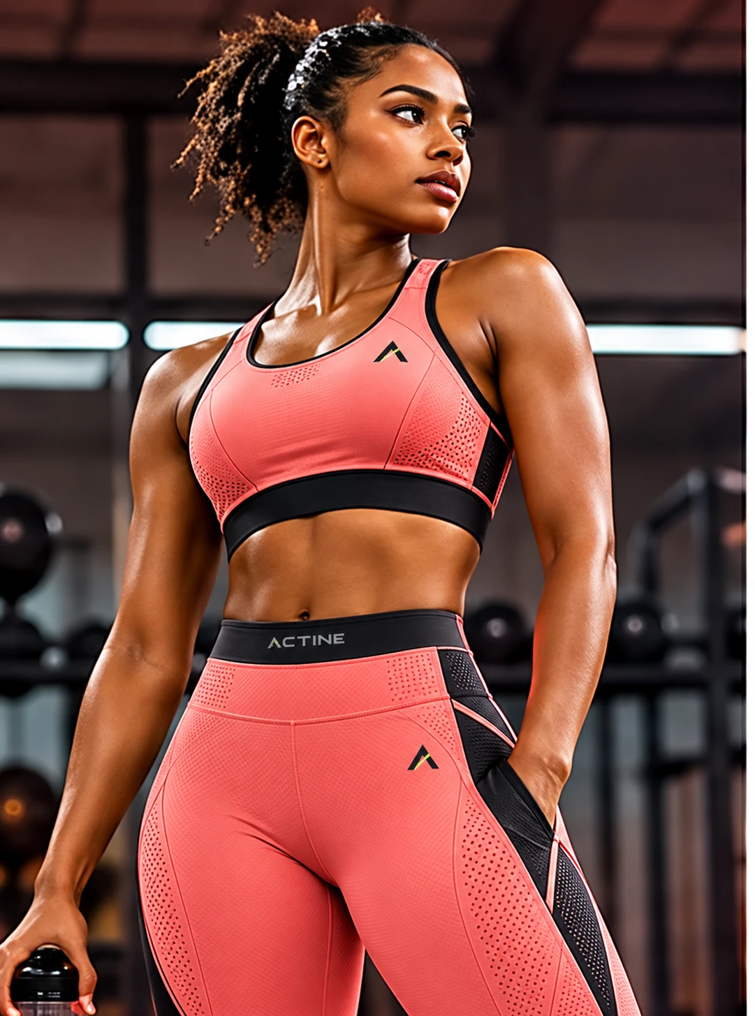 Illustrative ACTINE Gym & Fitness collection mood image of a female athlete; design concept, not a manufactured product.