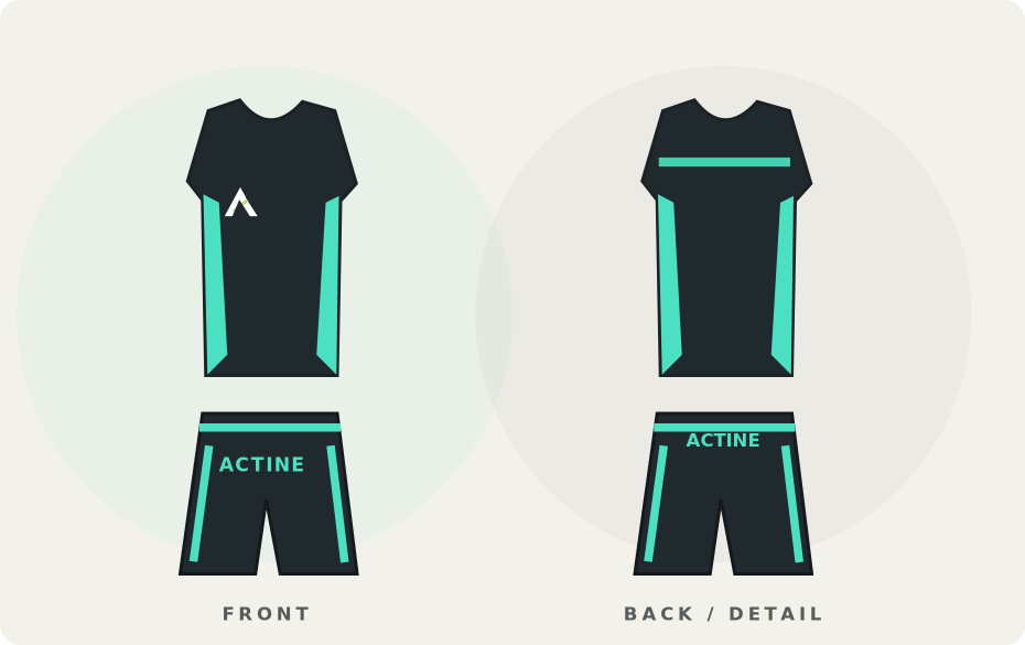 Proposed front and back garment illustration for Running, with original ACTINE icon placement